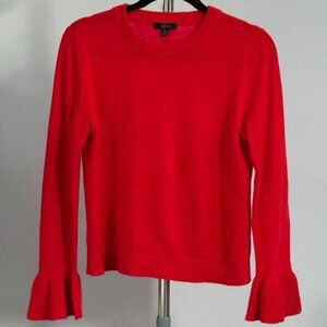 J.Crew Red 100% Cotton Ruffle Cuff Sweater | Crewneck | Like New